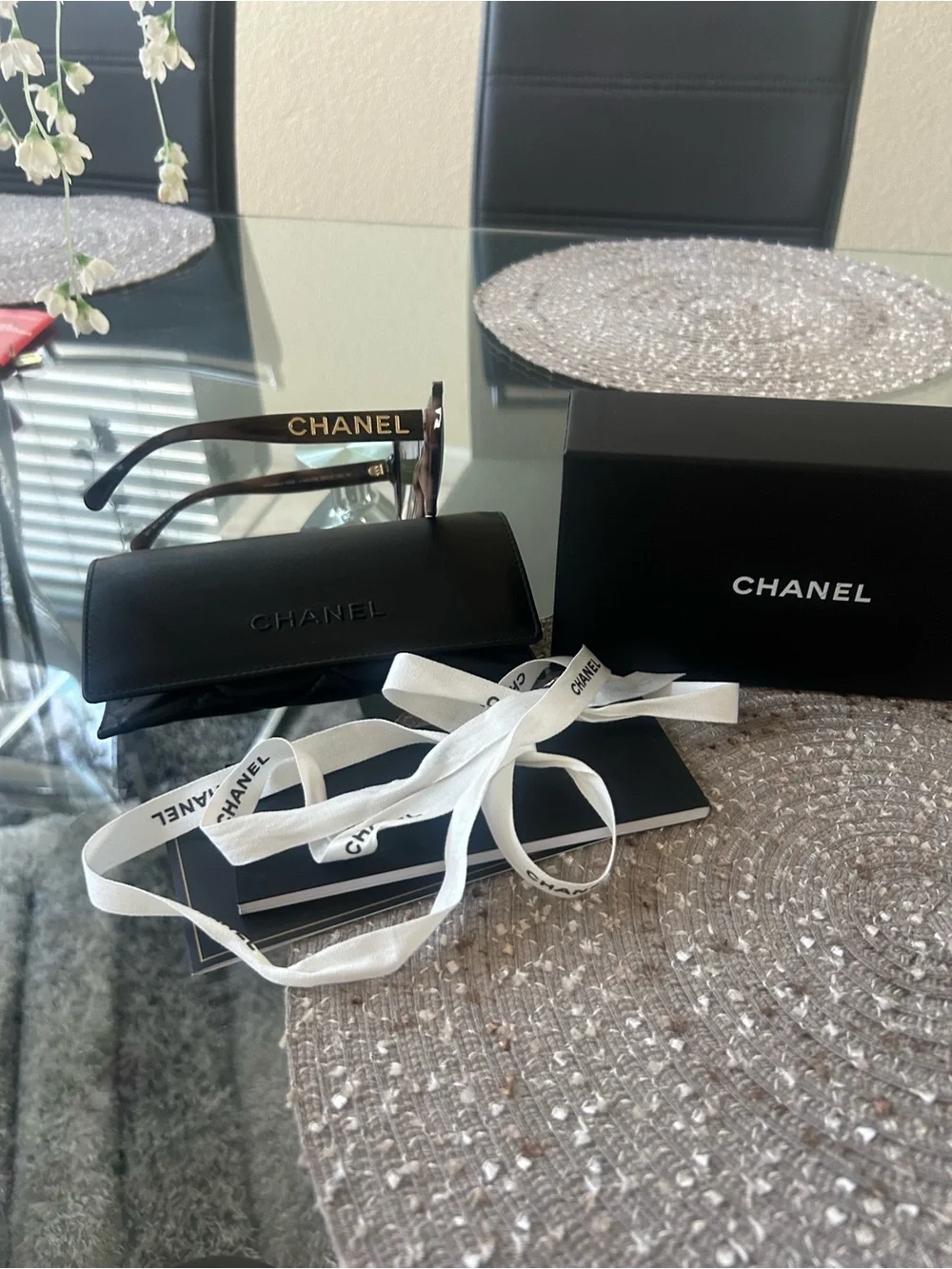 CHANEL Brown and Gold Logo Sunglasses
